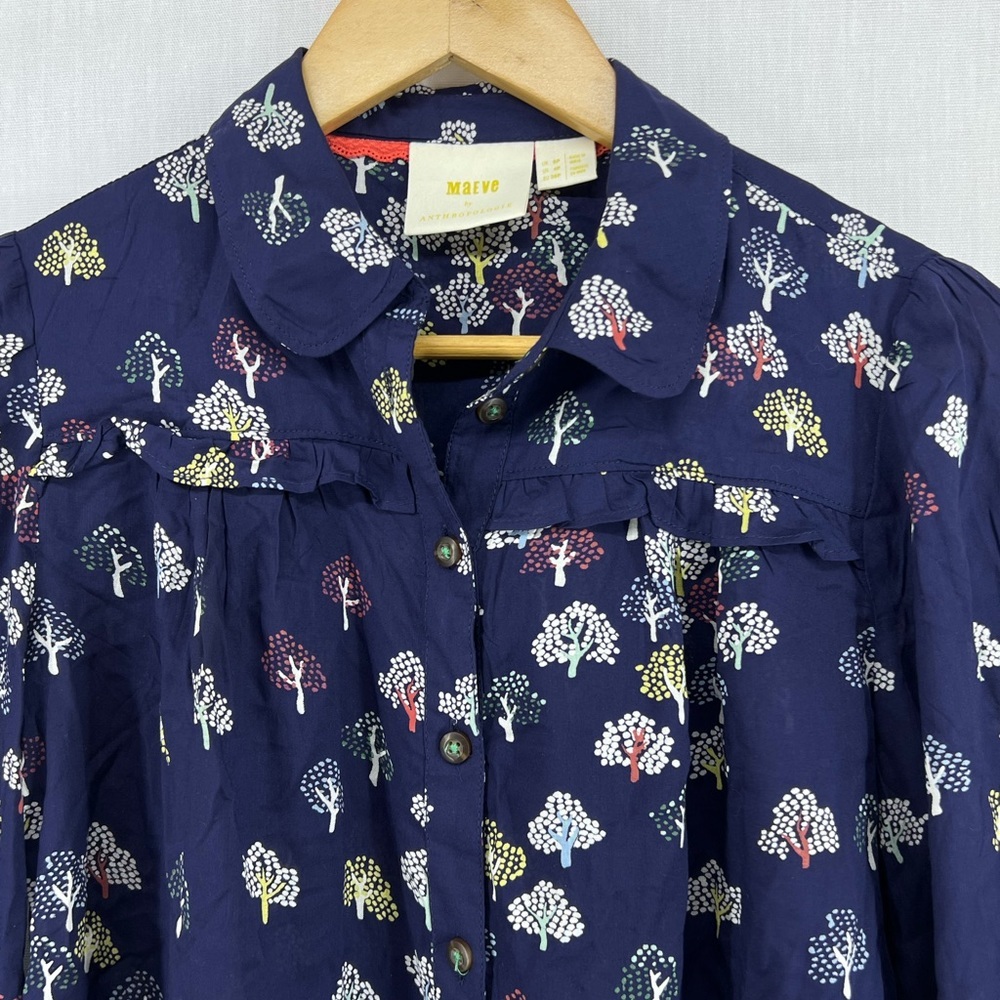 Maeve Anthropologie Colorful Tree Print Button Front Modal Shirt 4P - Picture 2 of 8